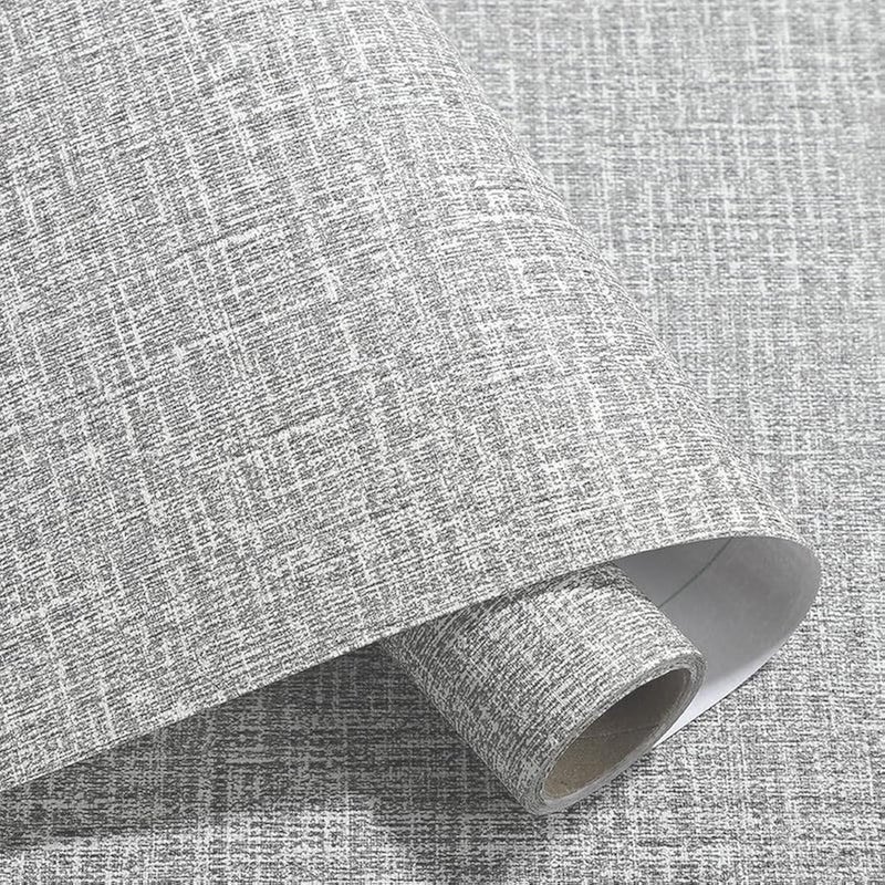 Yancorp 10ft Textured Fabric Gray Wallpaper Faux Grasscloth Grey Peel and Stick Wallpaper Self-Adhesive Linen Removable Cabinets Counter Top Liners - Image 1